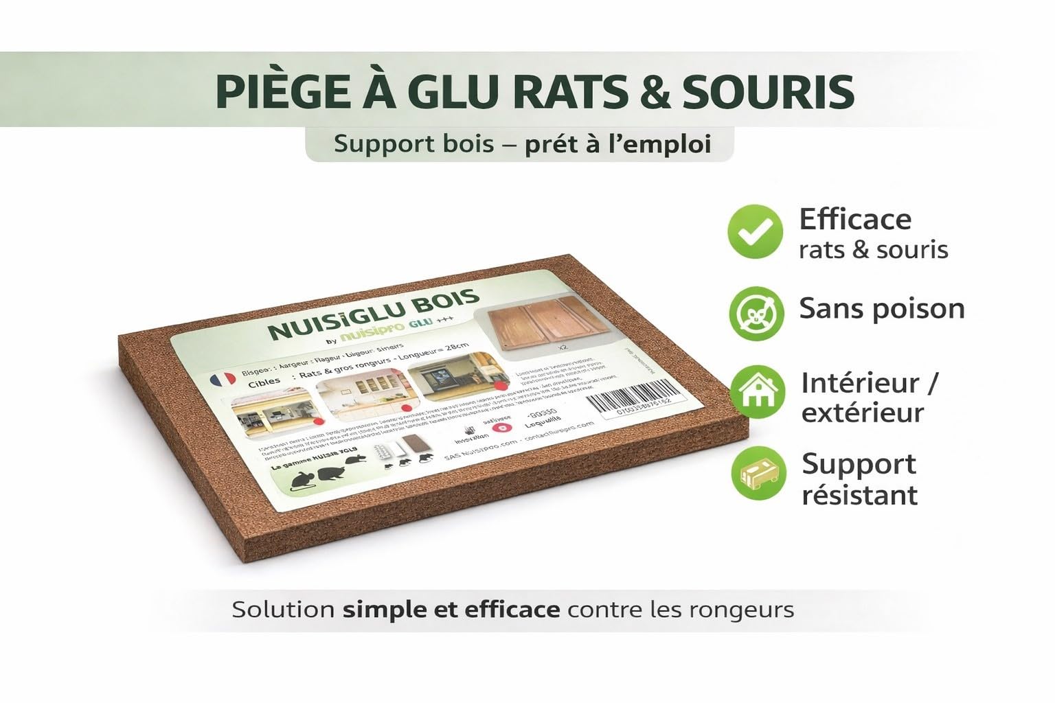 NUISIPRO - Plaques de glu Grand Format Anti-Rats et Anti-Souris - Lot de 20 - Pièges à Colle en Bois Qualitatif