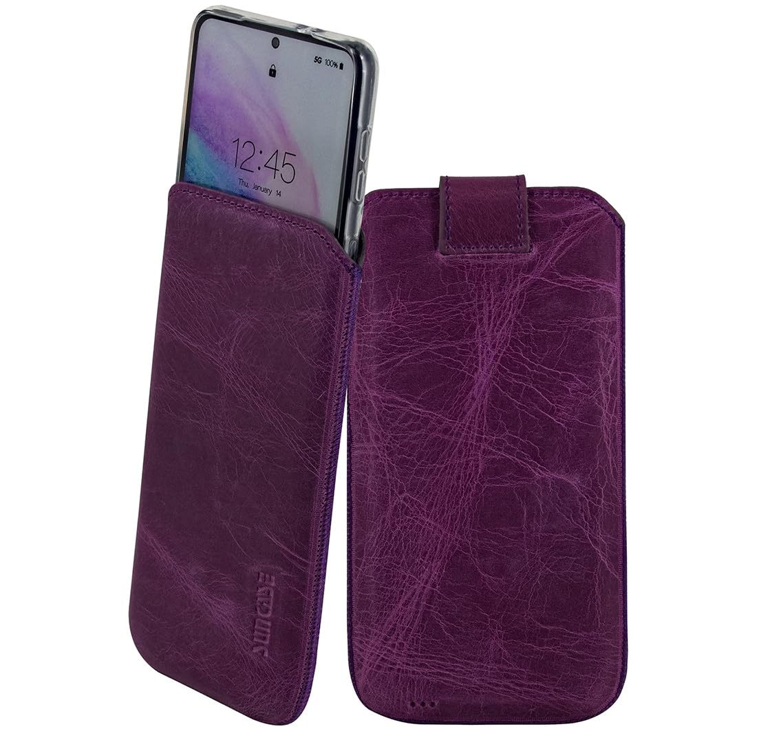 Suncase Leder Tasche kompatibel mit Samsung Galaxy S25 5G Hülle mit ZUSÄTZLICHER Case Handytasche (mit Rückzugsfunktion und Magnetverschluss) in antik-lila