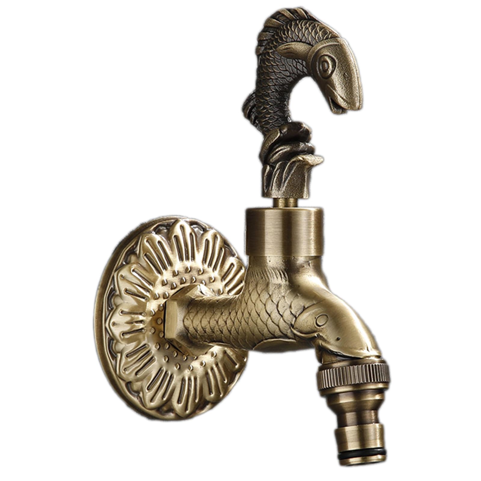 Rubinetto Giardino Muro Ottone Retrò a Forma di Pesce Uscita Acqua Fredda Singola Collegabile a Una Tubatura Esterna Maniglia Singola G1/2, Bronzo, 9 CM