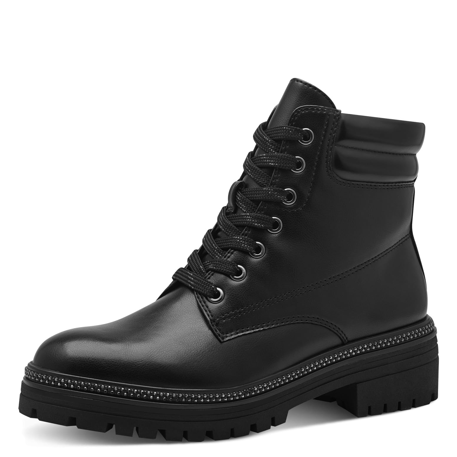 MARCO TOZZI Women's Lace-Up Ankle Boots with Block Heel with Zip, Black (Black Comb), 6 UK