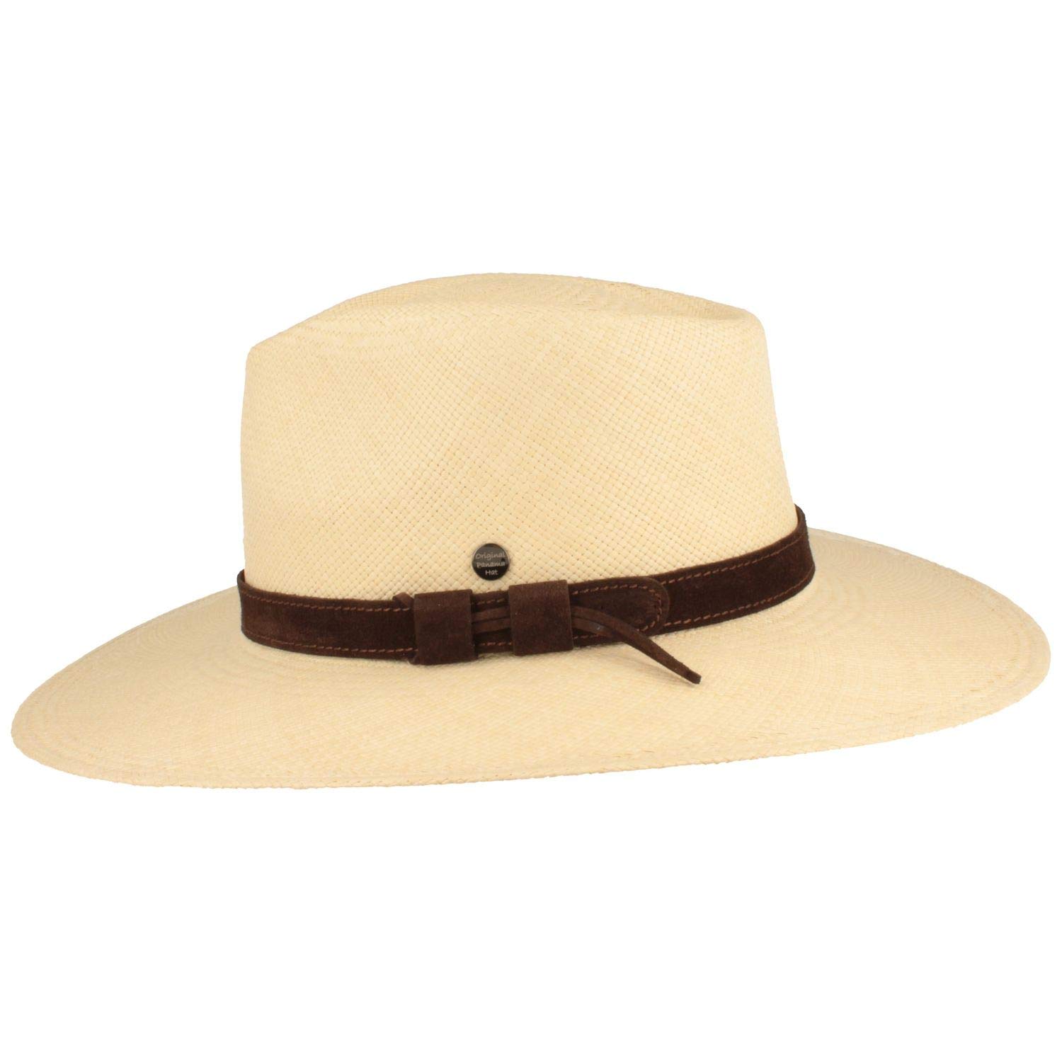 Breiter Cappello Panama in Paglia Toquilla Originale dell'Ecuador Cappello Estivo con Protezione Solare UV 50+ Fascia in Pelle e Rinforzo in Silicone