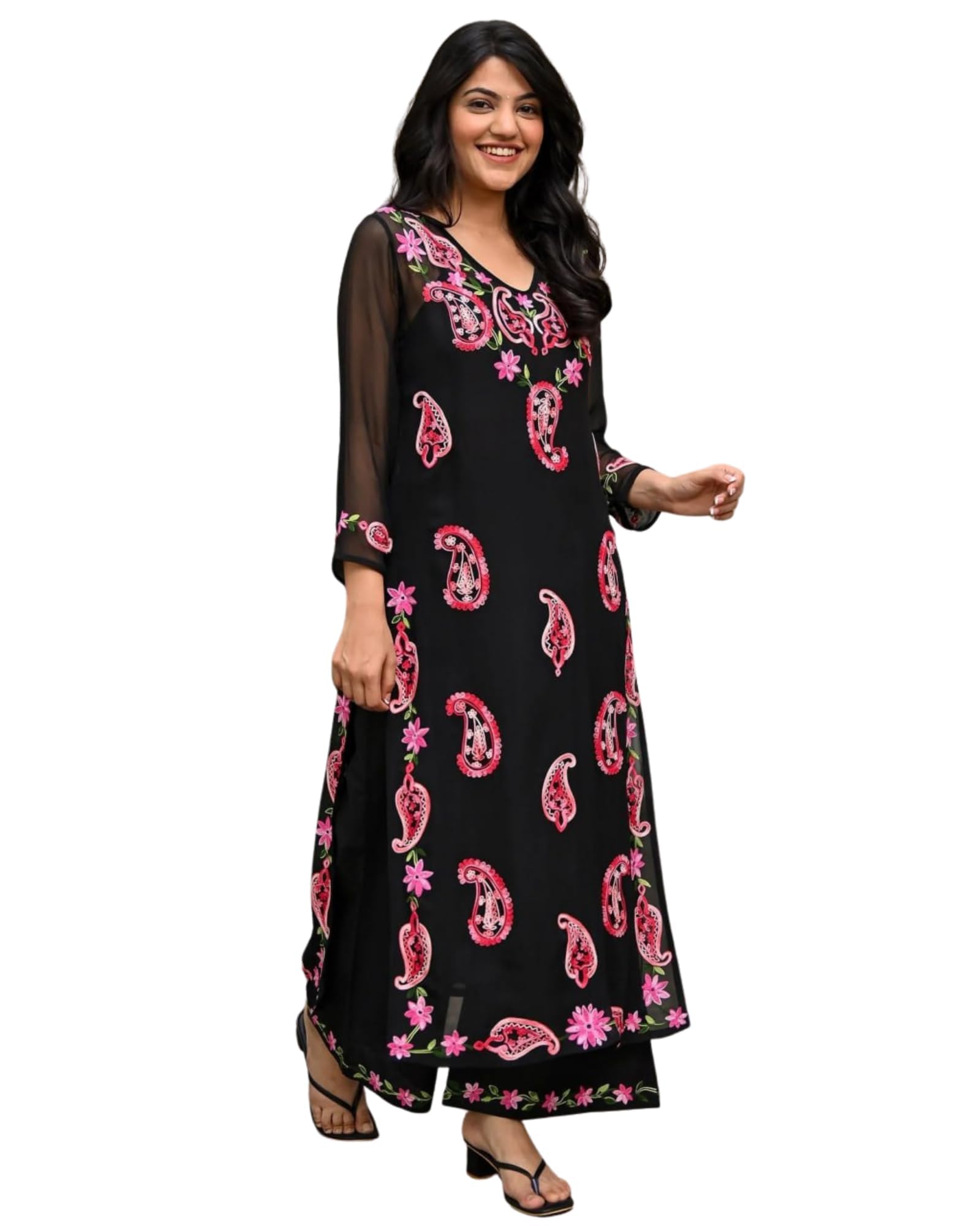 g jelly fashion tree Women's Black Georgette Heavy Embroidered Kurta with Matching Pant Set and Floral Work Traditional Ethnic Wear-picture-26