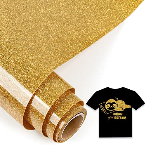 IModeur 5 Ft vinilo textil Purpurina dorado - 30,5 x 153 cm vinilo Purpurina para Cricut Maker, Silhouette Cameo, vinilo textil termoadhesivo para ropa, gorras, pantalones, otros tejidos
