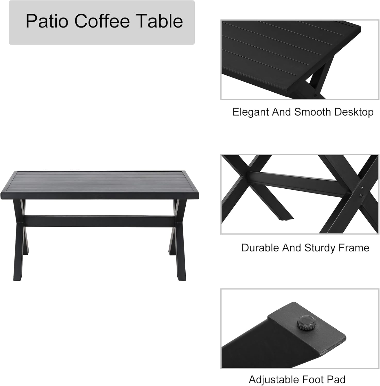 LOKATSE HOME Outdoor Loveseat and Coffee Table Metal Conversation Set Patio Furniture with Cushions for Poolside Backyard Lawn