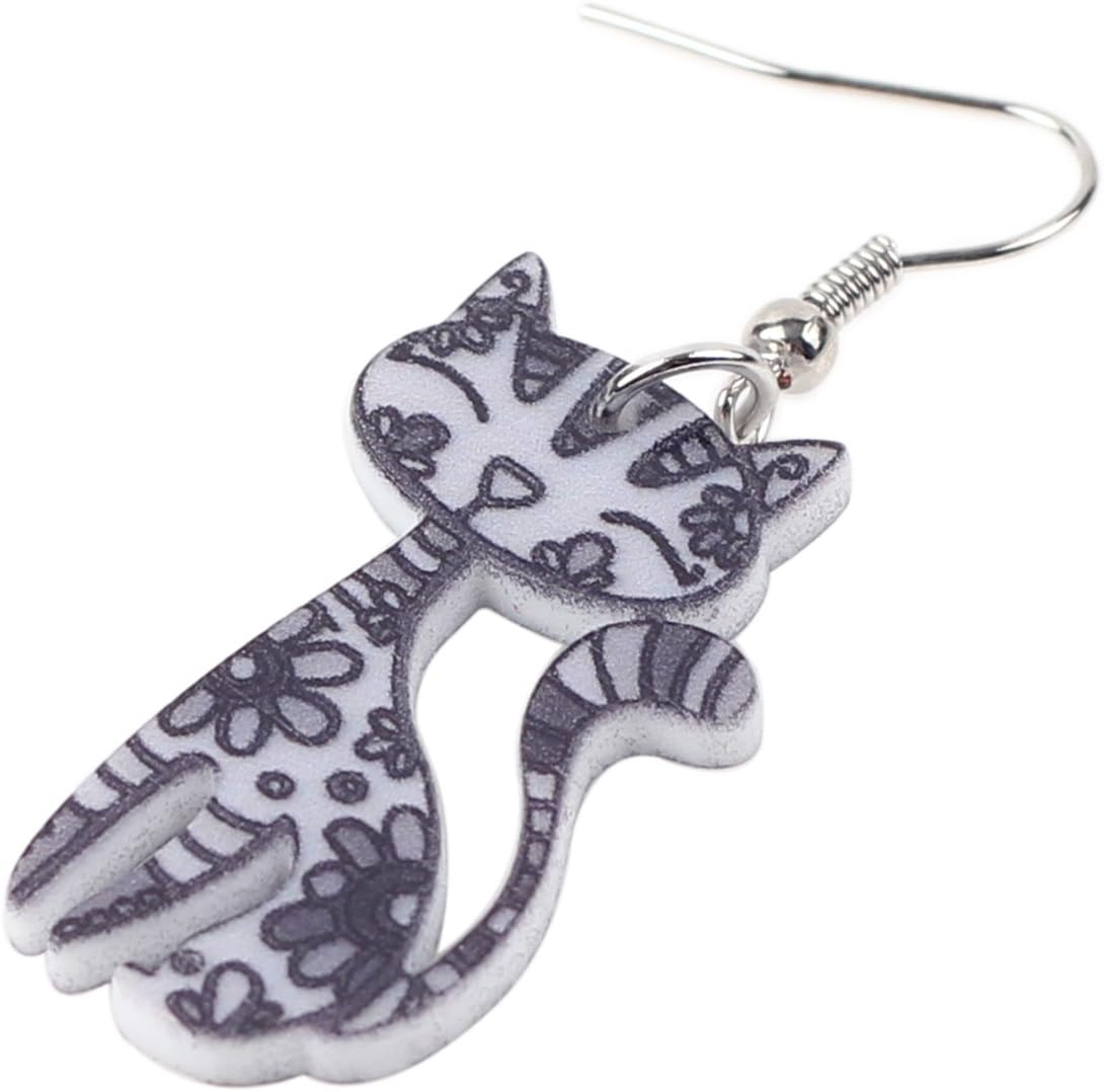 Bonsny Acrylic Long Drop Dangle Cat Earrings "CAYLEIGH Statement Pop-Art Kitten Gift Women - Image 3