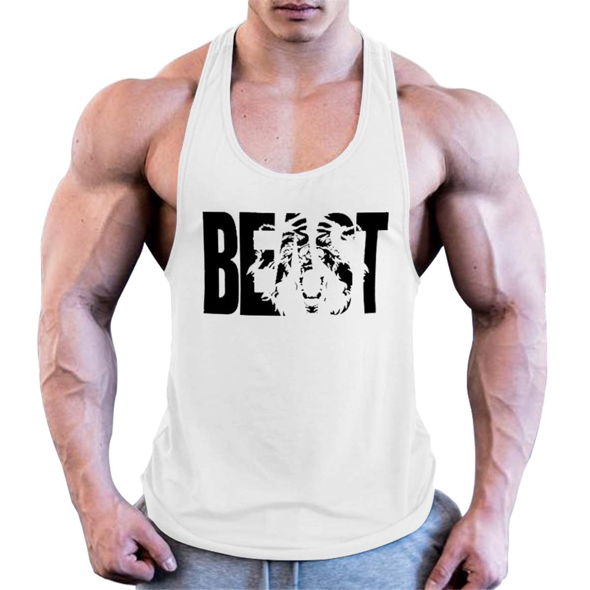 Cabeen Men's White Muscle Vest Tank Top Stringer Bodybuilding Athletic Tank Top