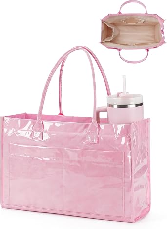 Wandering Nature Vinyl Waterproof Tote Bag W/Top Handle Multi Pocket Work