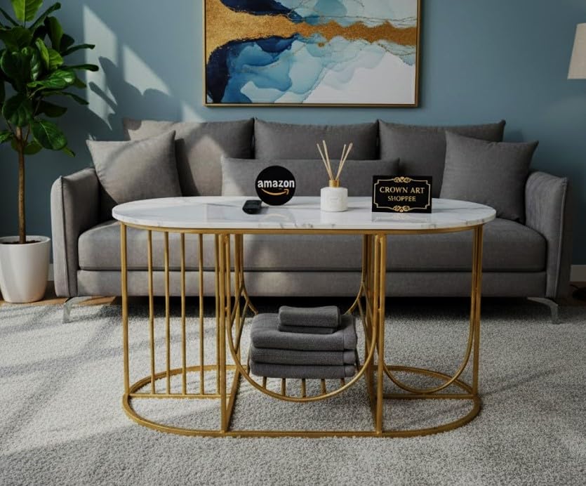 Image of Coffee Table Centre Table (White Gold, Round Jali)