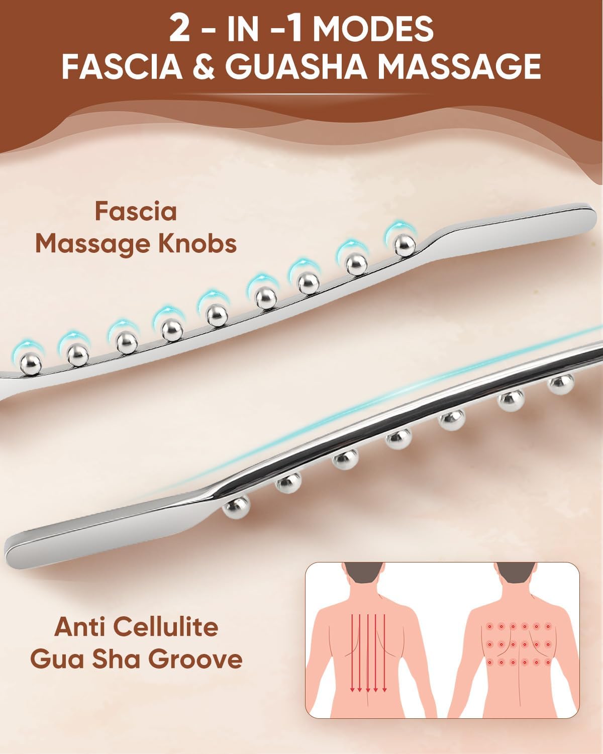 ONUEMP Stainless Steel Gua Sha Stick, Lymphatic Drainage Massager Cellulite Remover, Pressure Point Muscle Scraper Tool, Maderoterapia Kit for Body Sculpting, Fascia Massage, Myofascial Release - Image 2