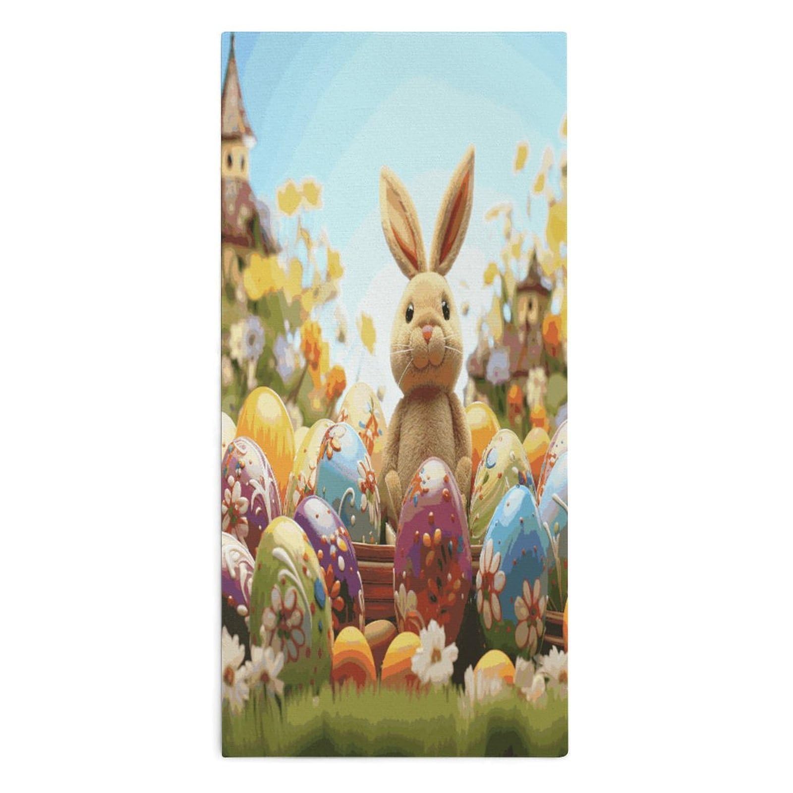 Fodpand Style Easter Colorful Eggs Microfiber Towels, Decorative Bath Towel Soft & Lightweight, Hand Towels Multipurpose Use For Bathroom, Pool, Gym, Spa, And Hotel Use