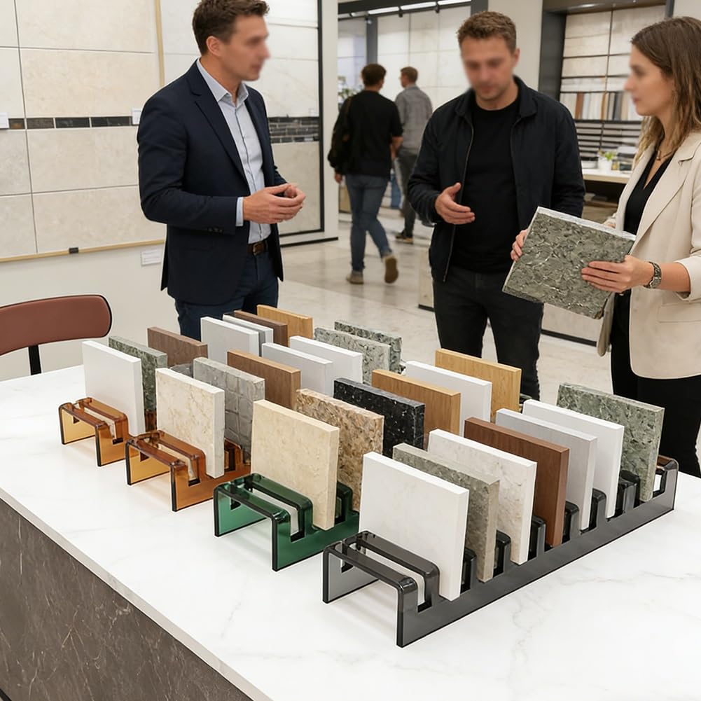 Espositore per piastrelle da pavimento con 14 slot per schede, organizer per piastrelle in ceramica acrilica, per piano di lavoro