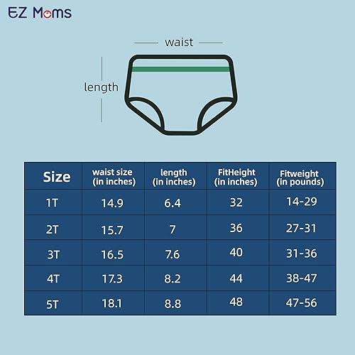 Miniatura 6 de Ez Moms 6 paquetes de ropa interior de doble absorción para niños pequeños de algodón reutilizable para entrenamiento de orinal para niñas y niños