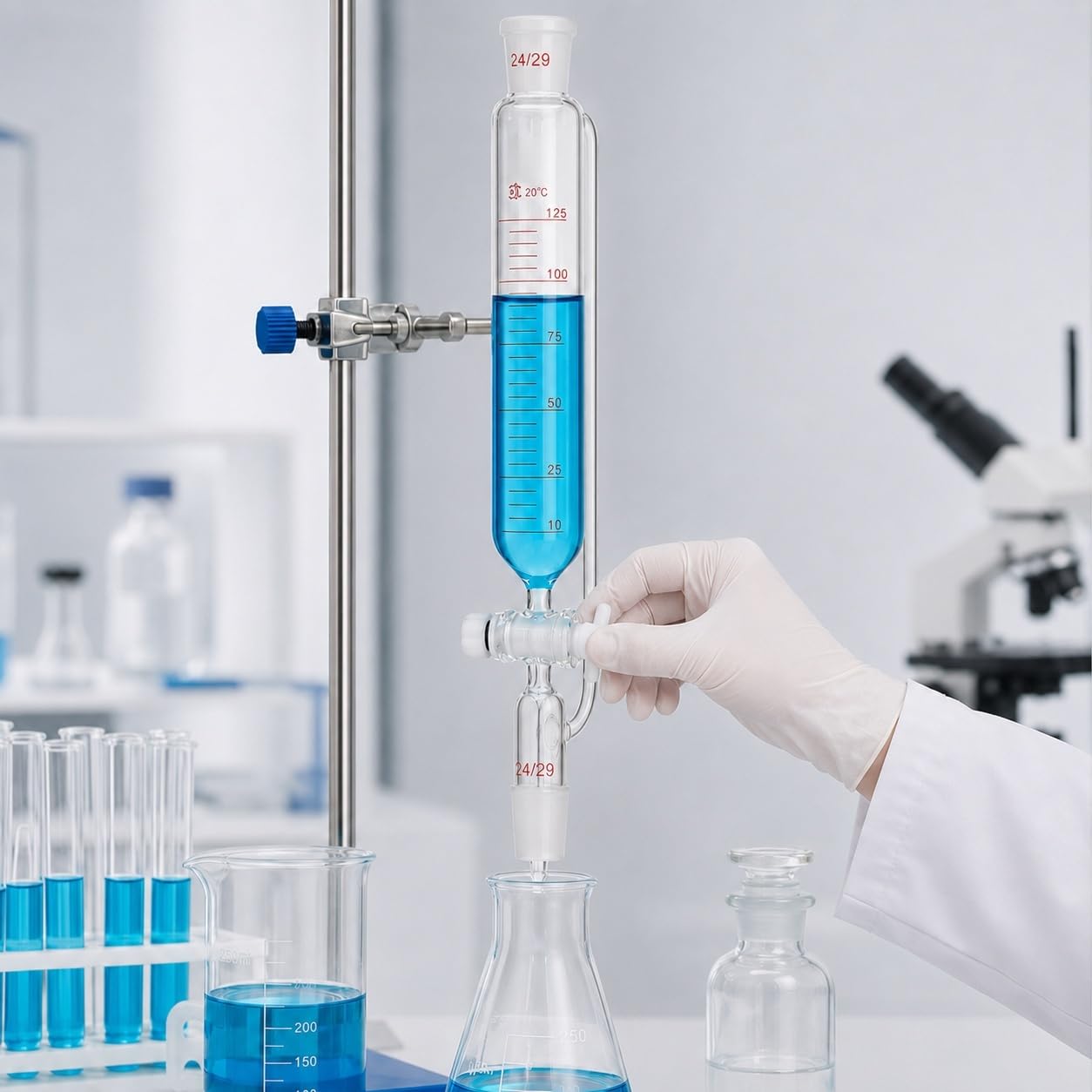 Embudo Goteo Graduado Igualación Presión Válvula PTFE Lab-2000mL 24/29#