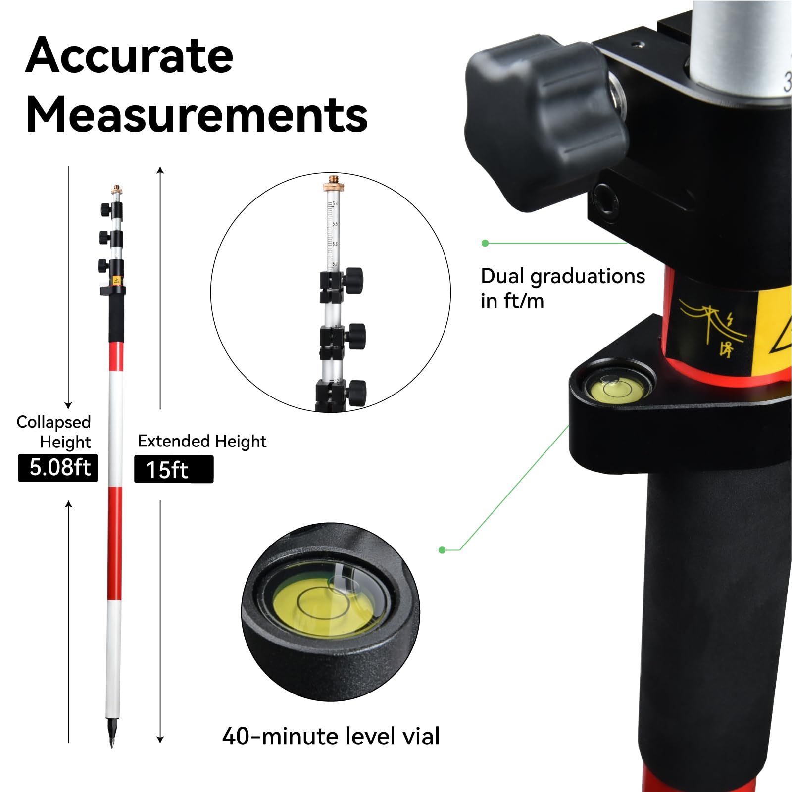 Aluminum Prism Pole - 15.25FT Survey Pole -4