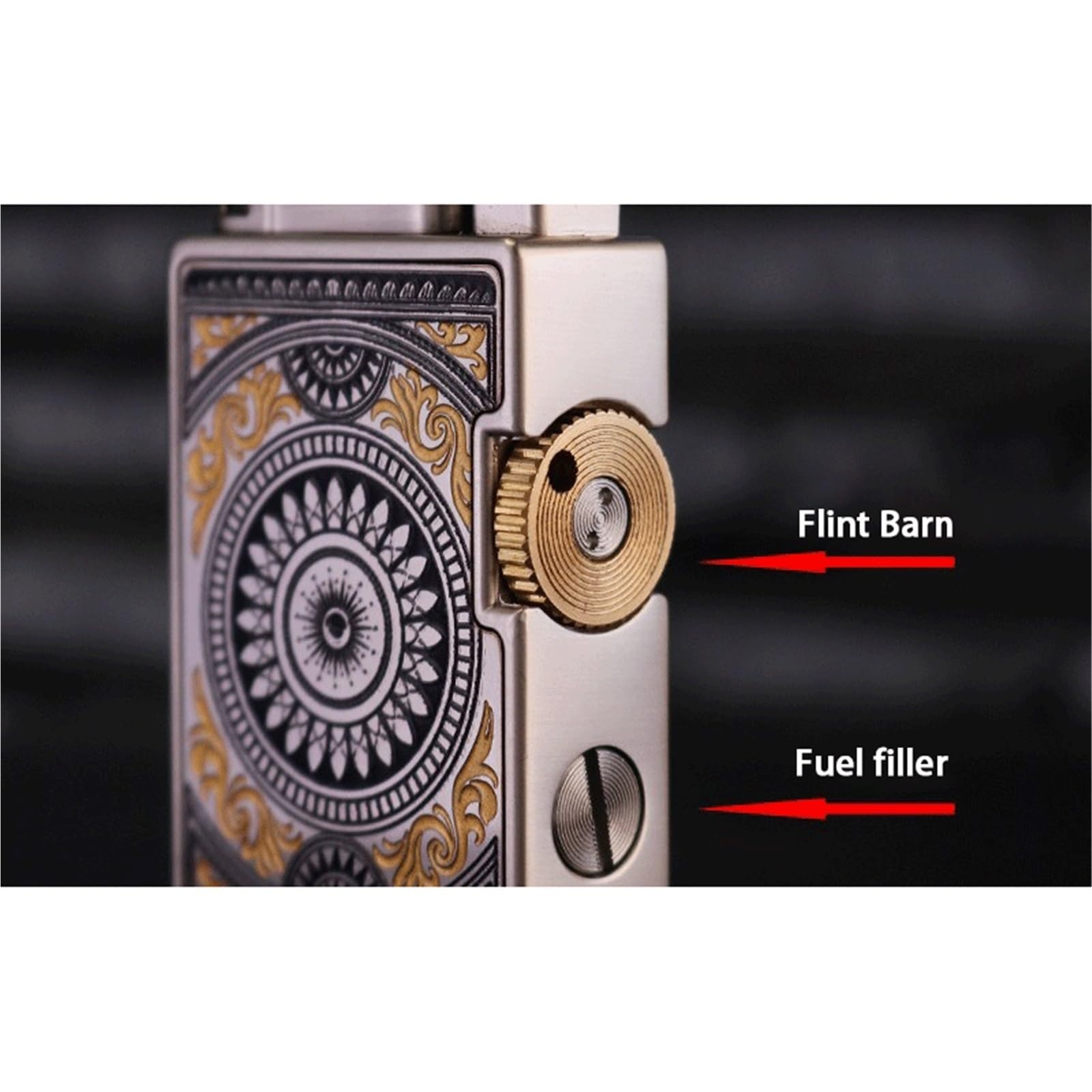 Mechanisches Retro-Petroleum-Sturmfeuerzeug, seitliche Zündung, nachfüllbar mit Kraftstoff, Geschenk for Männerväter und -männer (ohne Petroleum)(Black)