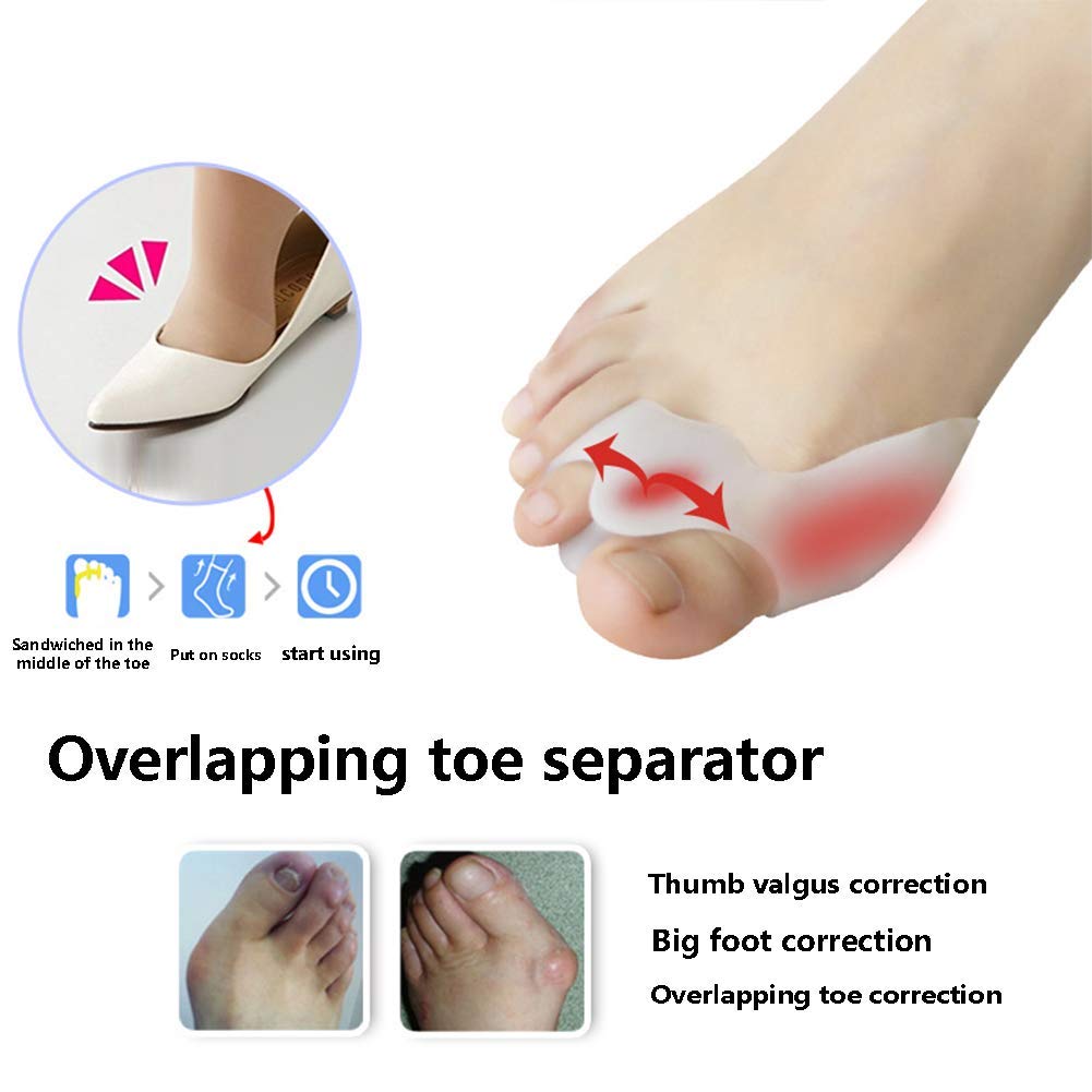 Separatori di Dita 8PCS Bunion Corrector Gel di Silicone Doppio Anello Fisso Alluce Valgo Sollievo dal Dolore e Protezione Bianco