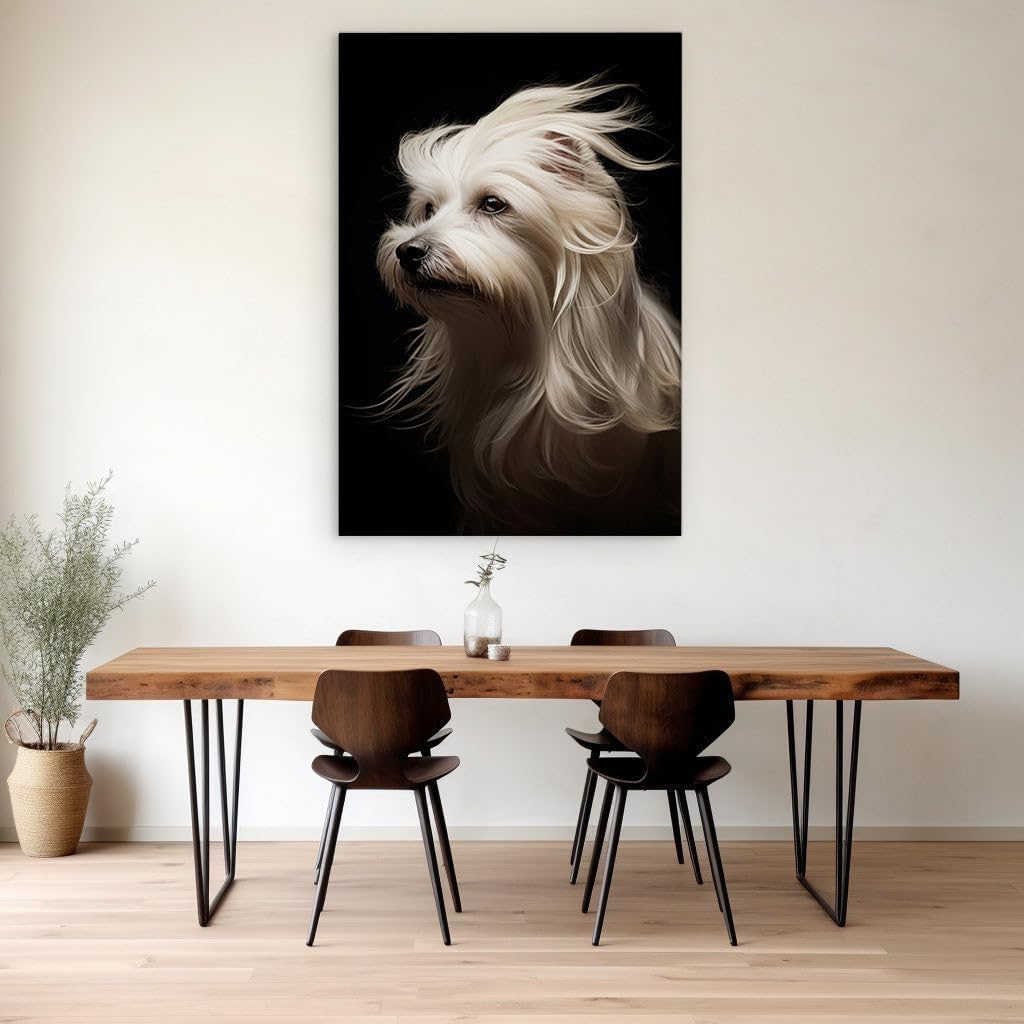 Canvas for Living room. Luminous Elegance: A Majestic White Dog Against the Depths of Darkness, 27 x 18 inch Canvas Wall Art - Ready to Hang - 69x46 cm (27x18 inch)