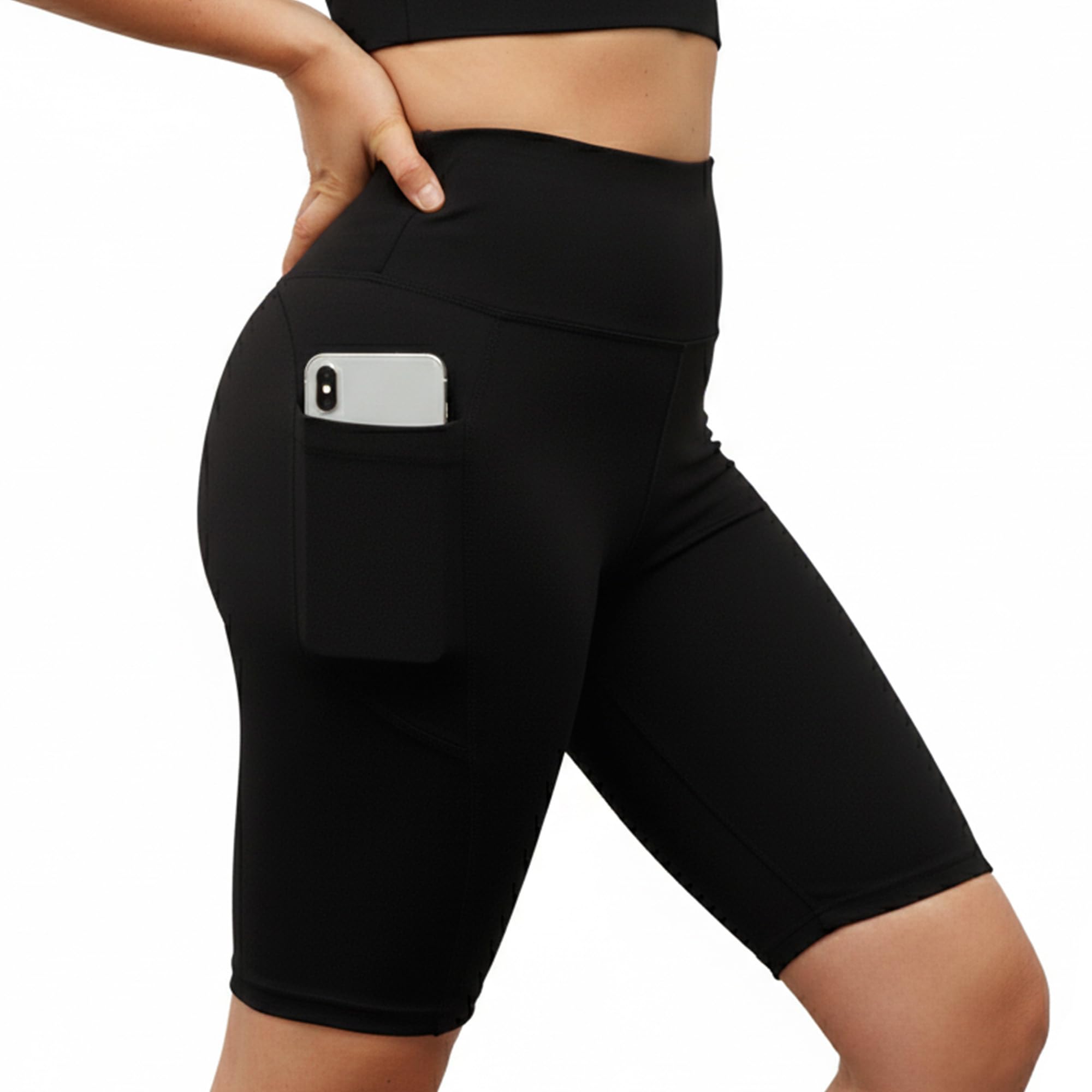 Angelina Women's High Waisted Spandex Bike Yoga Workout Gym Shorts with Pockets (1-Pack)