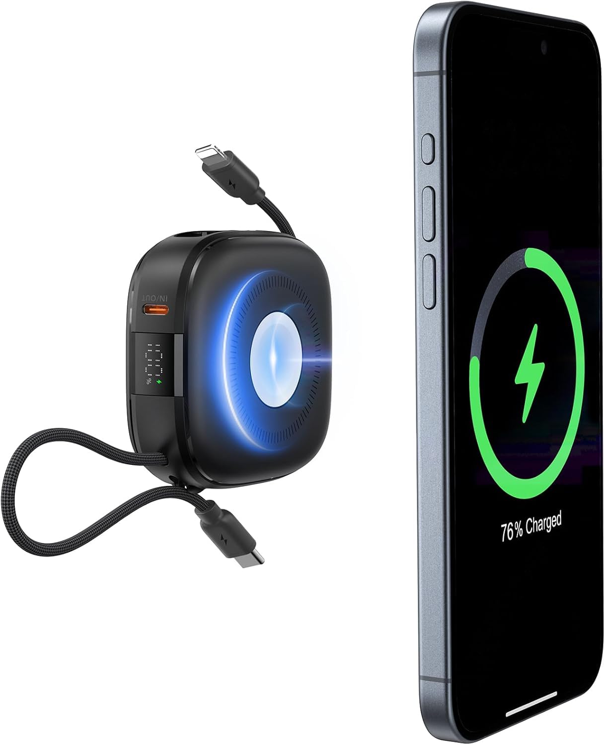 Charmast Power Bank Magnetico 10000mAh con Cavi Integrati, Mini Powerbank Wireless Carica Rapida 20W PD USB C, Display LED Batteria Esterna Compatibile con iPhone Apple Watch iPad