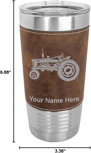 Miniatura 9 de LaserGram Vaso aislado al vacío de 20 onzas, Old Farm Tractor, grabado personalizado incluido (cuero sintético, rústico)