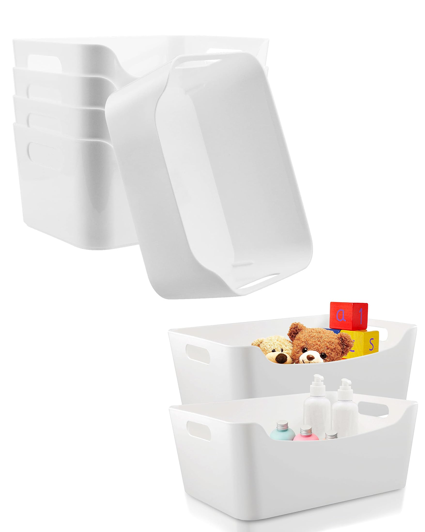 Ytteve White Plastic Storage Bins for Shelves, Closet Kitchen Storage Containers for Pantry Bathroom Office Organization Baskets, Cabinet Organizing
