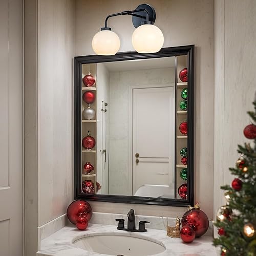 Miniatura 7 de Aplique doble de globo de vidrio moderno de 17 pulgadas, lámpara de pared con acabado de metal negro mate para dormitorio, pantalla de vidrio