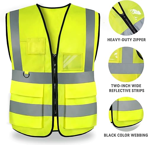 Miniatura 3 de ANDANDA Chaleco reflectante de seguridad de alta visibilidad con 5 bolsillos multifuncionales, tiras reflectantes de 2 pulgadas de ancho y