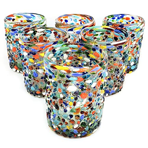 MexHandcraft Confetti Rocks 10 oz Tumbler Glasses, set of 6, Mexican Handmade Multicolor Glassware, Recycled Glass, Lead & Toxin Free (Tumbler)