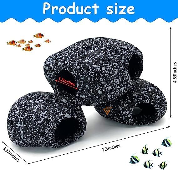GIG Bazaar Aquarium Stone Shelter Rock Realistic Artificial Granite Rock Small Fish Shrimp Hideaway Decoration Ornament Accessories (Black and White, 7.6 cm) 1