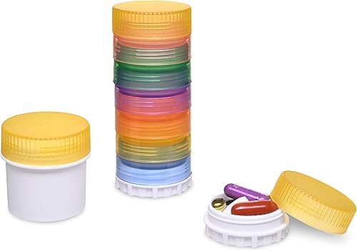 Pequeño organizador de píldoras magnético apilable portátil, contenedores de píldoras con 9 compartimentos, 3 tapas y 3 adaptadores magnéticos, se