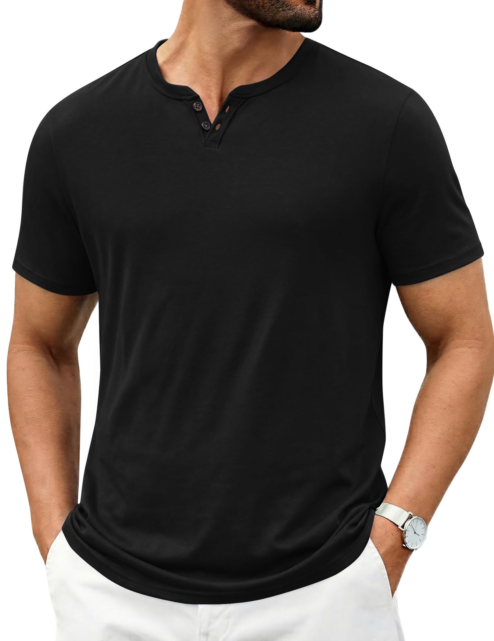 Men's T Shirts Short Sleeve Casual V Neck T-Shirt Soft Notch Neck Tee Classic Plain Shirts