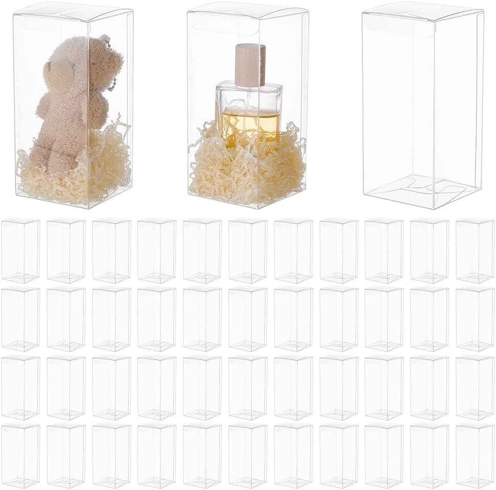 GOMAKERER Pack of 68 Transparent Boxes 7.1 x 7.1 x 15.1 cm Large Transparent PVC Plastic Gift Box for Weddings Party Baby Shower Gift Wrapping for Valentine's Day