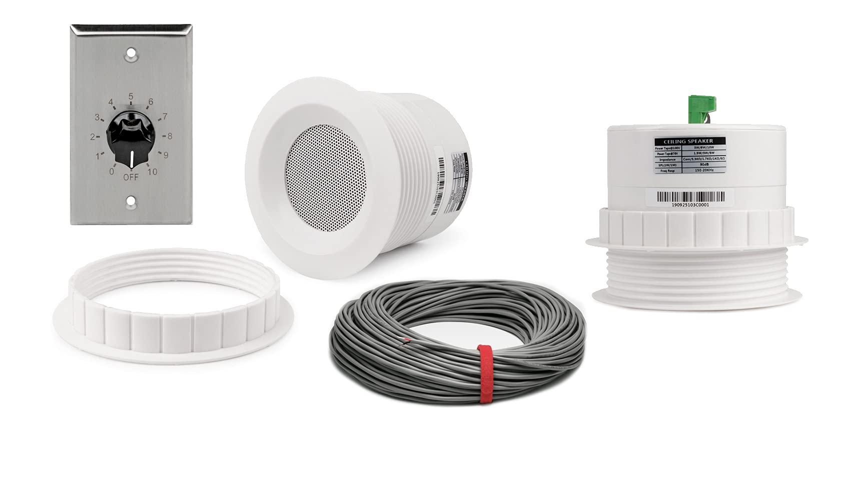 Pure Resonance Audio 3 Inch 70 Volt Ceiling Speaker Bundle with 100W Stainless Steel Volume Control and Installation Wire - Contractor Pack (2 Speakers)