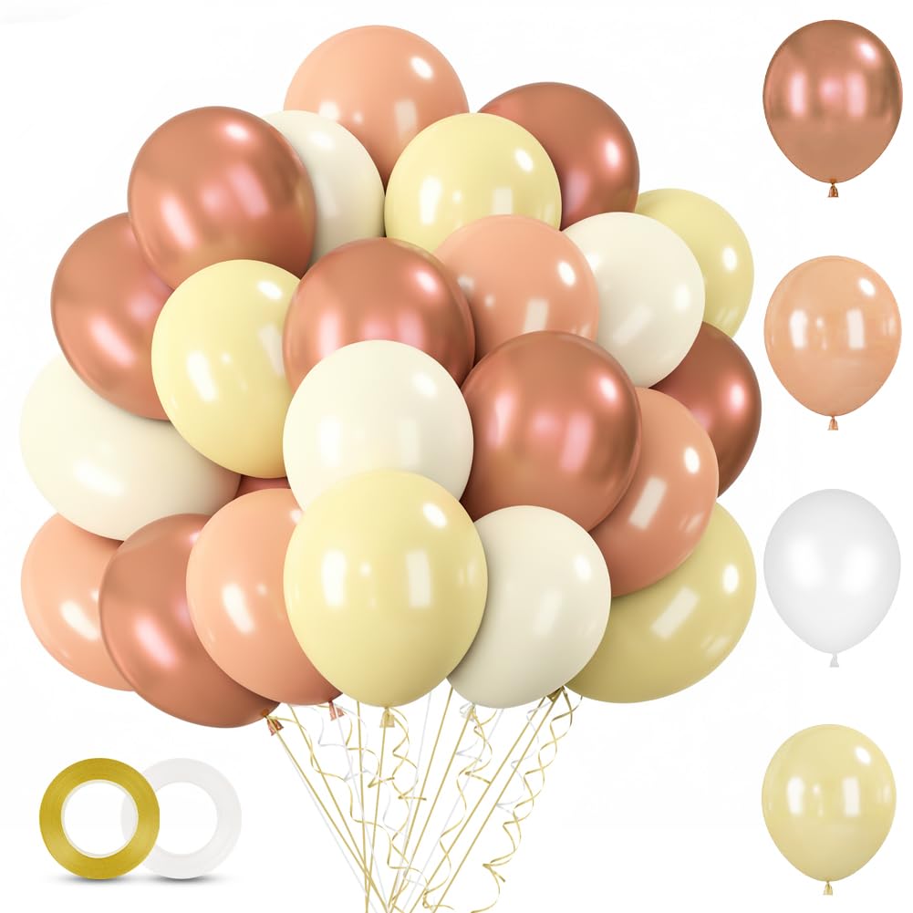 Alaoo Nude Pink Balloons, 60Pcs 12 Inch Balloons Set with Four Color Balloon, Beautiful Balloon for Graduation Birthday Wedding Party Decorations, Nude Pink