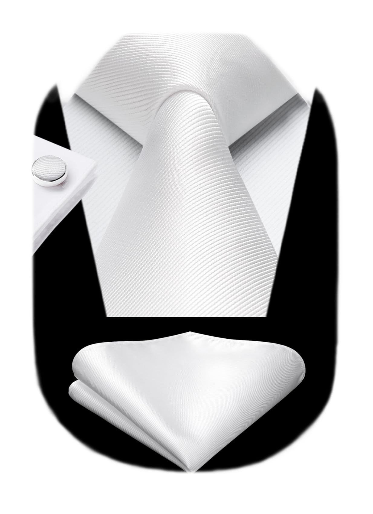 HISDERN Mens Solid Ties Formal Business Woven Tie and Pocket Square Cufflinks Set Classic Silk Satin Necktie Wedding