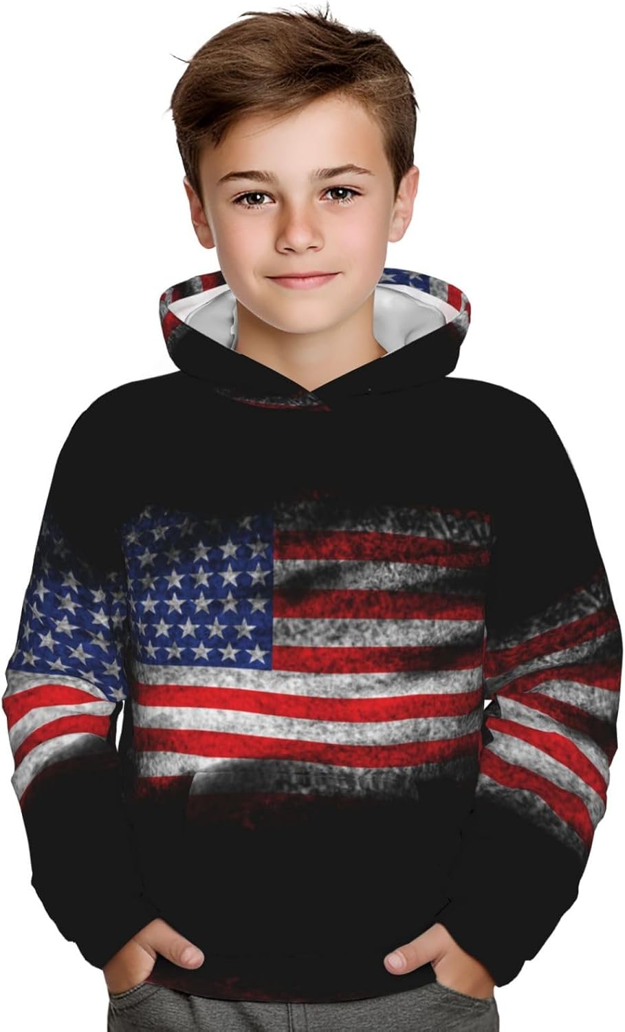 American Black Flag Boy'S Sweatshirt Fleece Hoodie Cotton Blend Hooded Sweatshirt Plush Pullover Hoodie X-Large Size For Boys And Girls