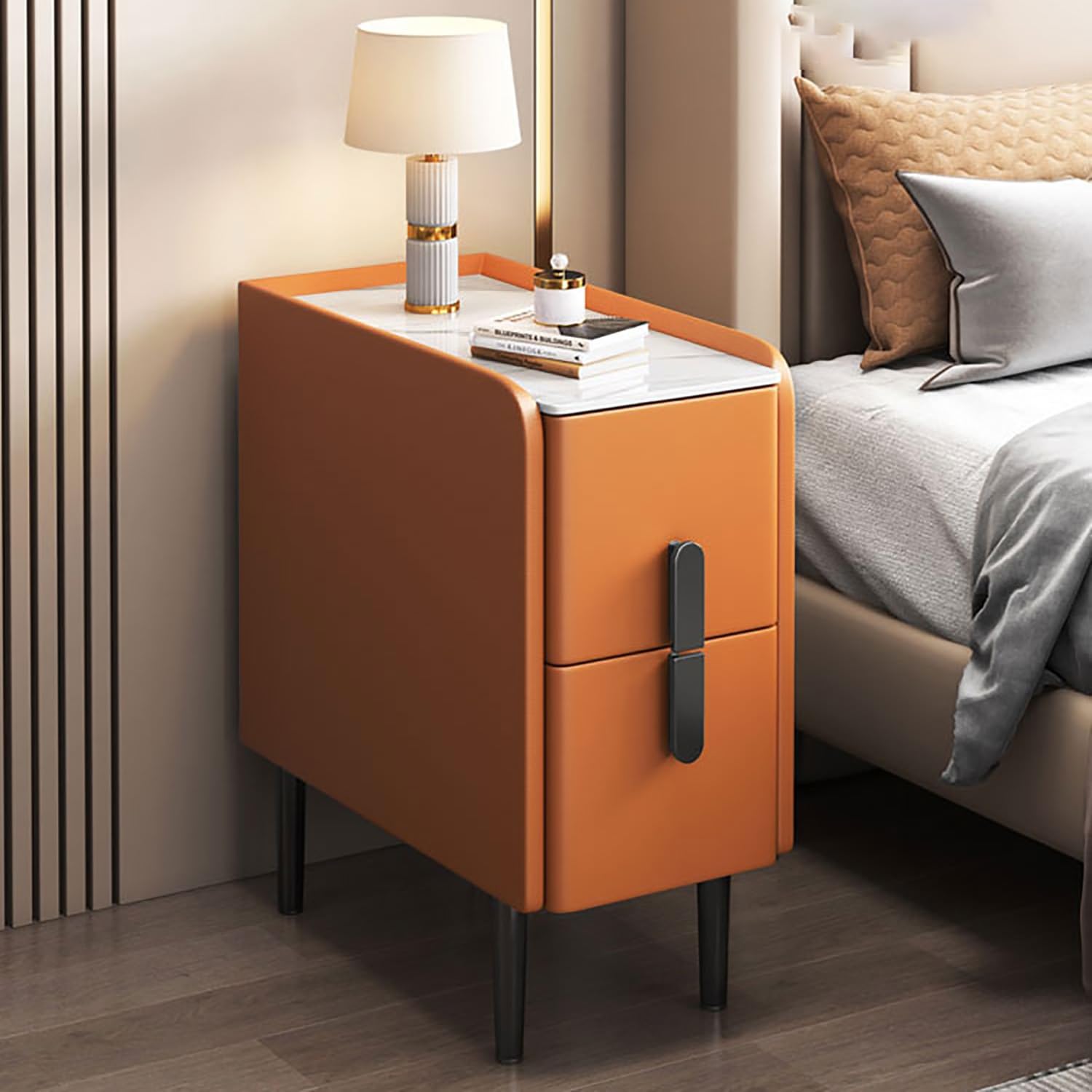 MTSYXYM Fashion Assemble Storage Cabinet,Double Drawer Nightstand,wood nightstand with drawers,w/2 Drawers,with Tapered Legs,for Bedroom, Living Room & Hallway. (Color : Orange, Size : 30x40x50cm)
