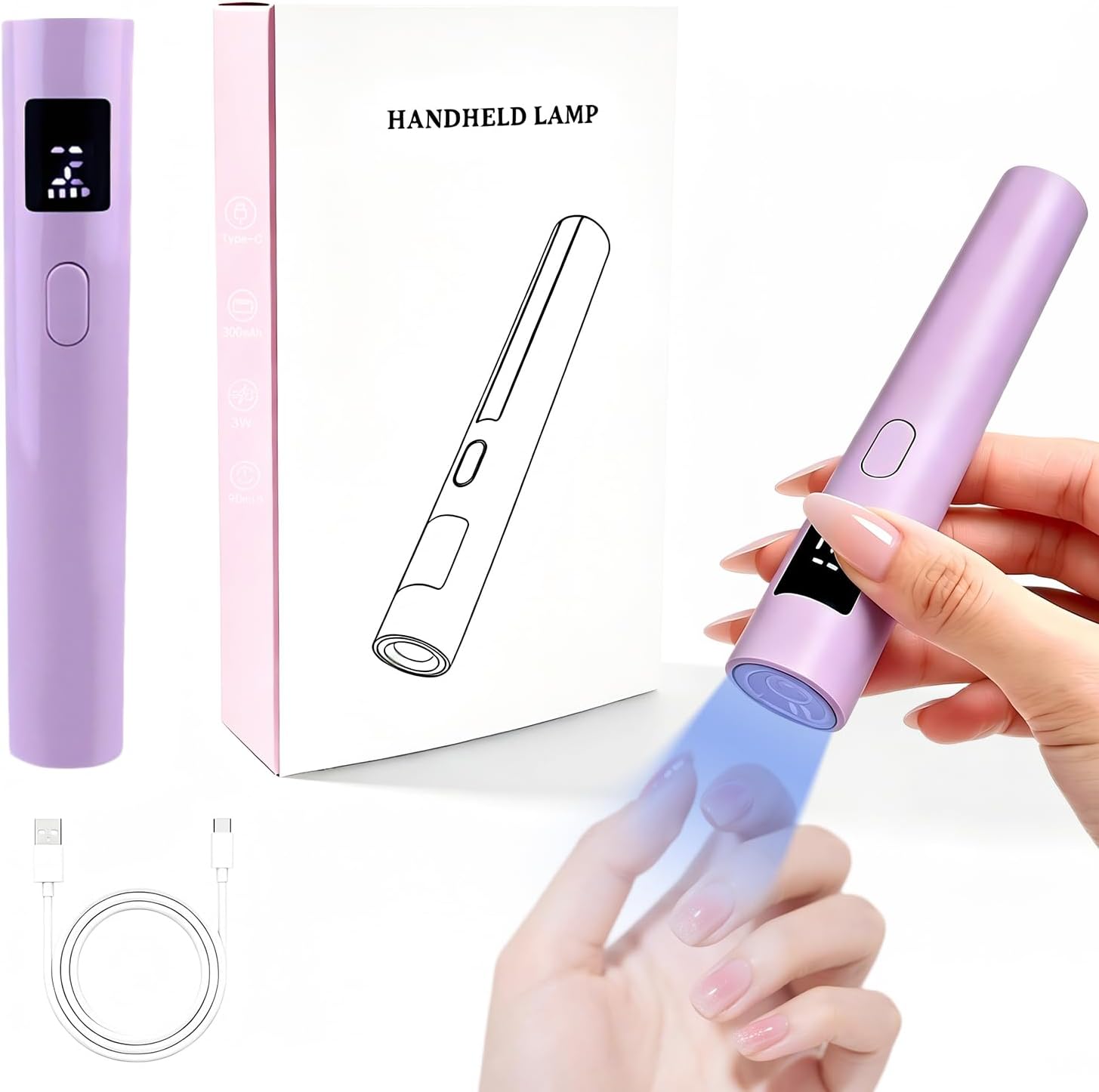 UV Nail Lamp Handheld, Flash Cure Nail Light for Gel Nail Polish LED Single Finger Nail Light Cordless, Rechargeable, Mini & Portable, Purple