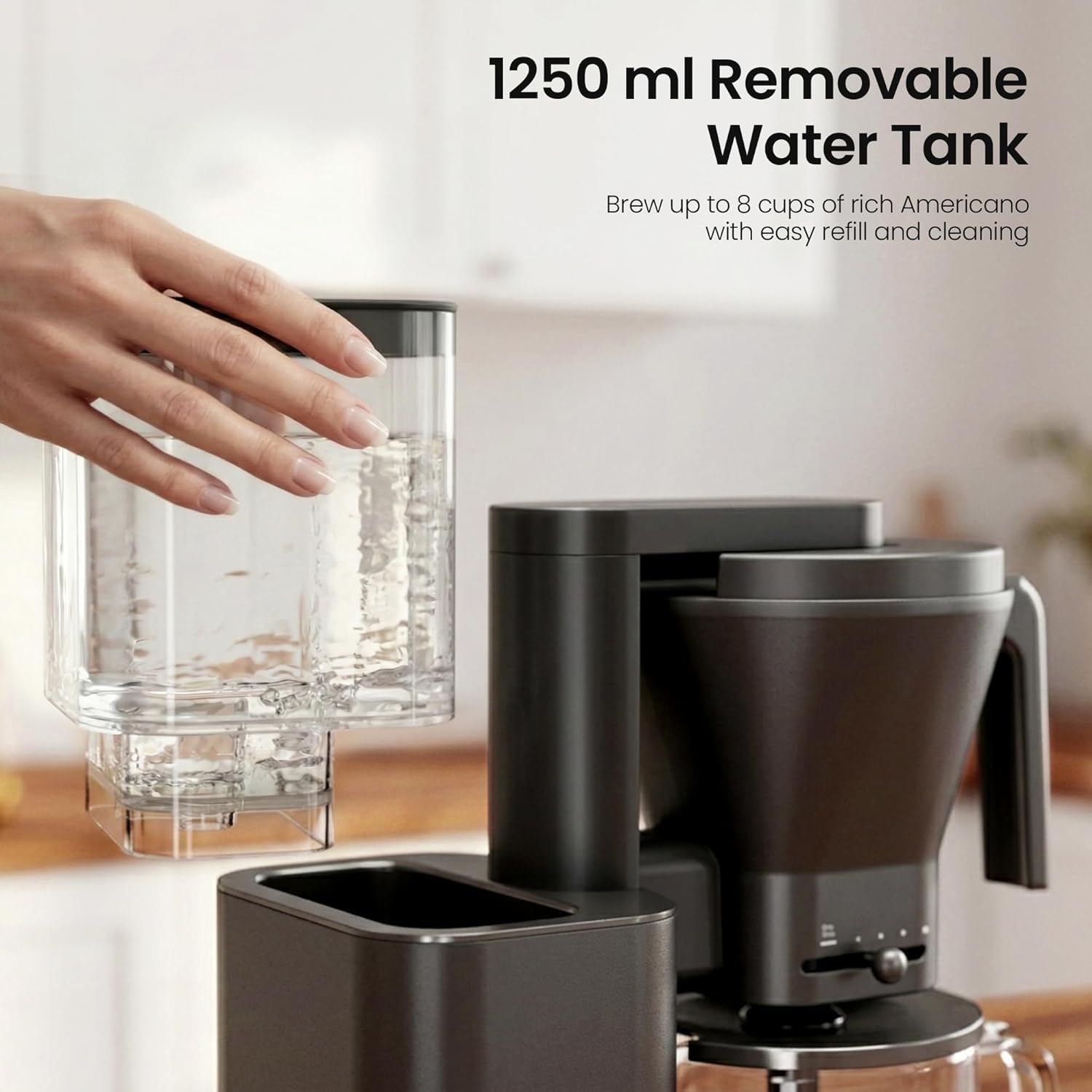 Kismile SCA-Certified 8-Cup Drip Coffee Maker with Pour-Over Control | 3-Second Heating at 197–205°F, Adjustable Flow, Removable 1.25L Water Tank, 20-Min Cold Brew and 40-Min Keep Warm