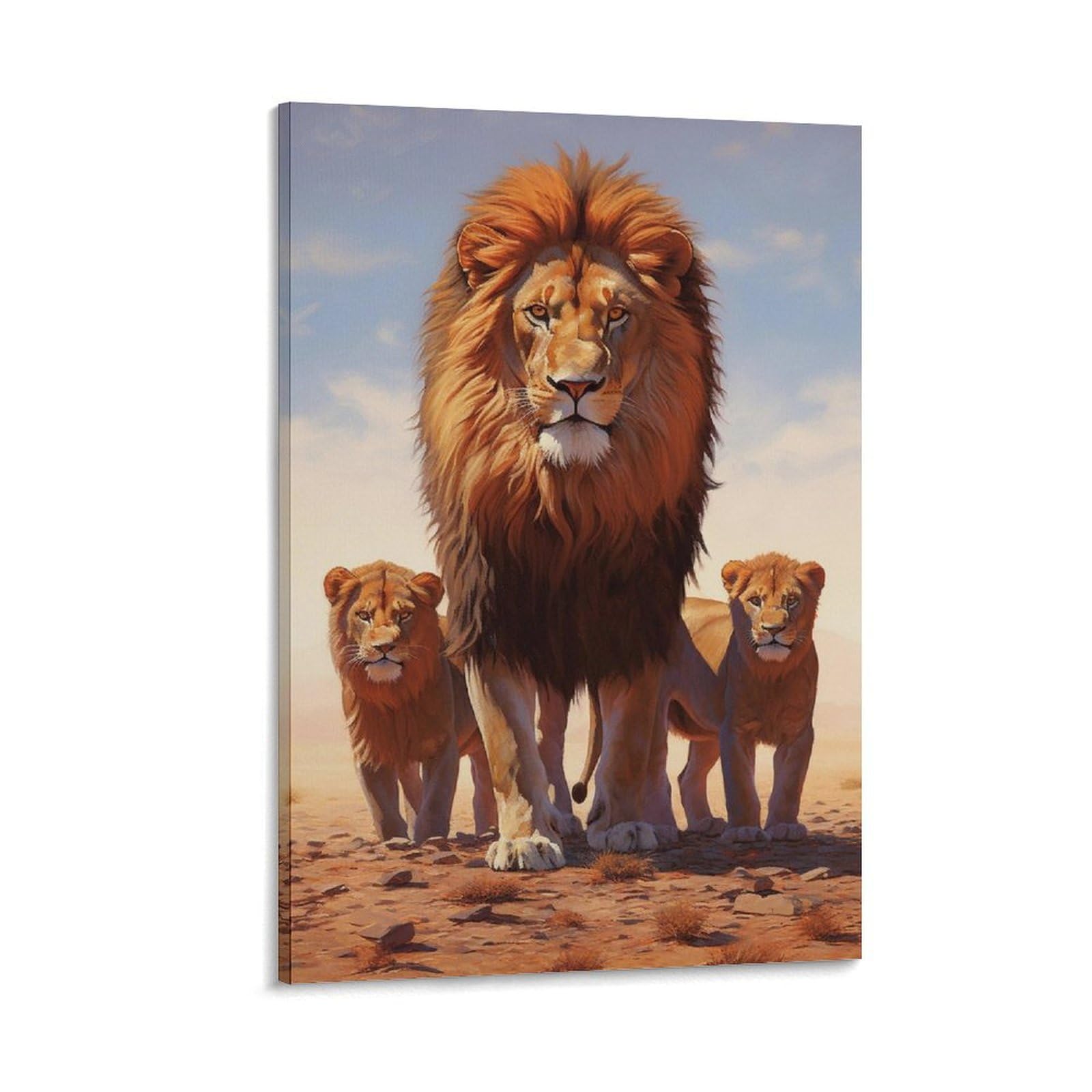 Gqvcjsw Men's Guardian's Legacy- Lion And Cubs（2） Canvas Poster Wall Art Decor Print Picture Paintings For Living Room Bedroom Decoration 12X18inch(30X45cm)