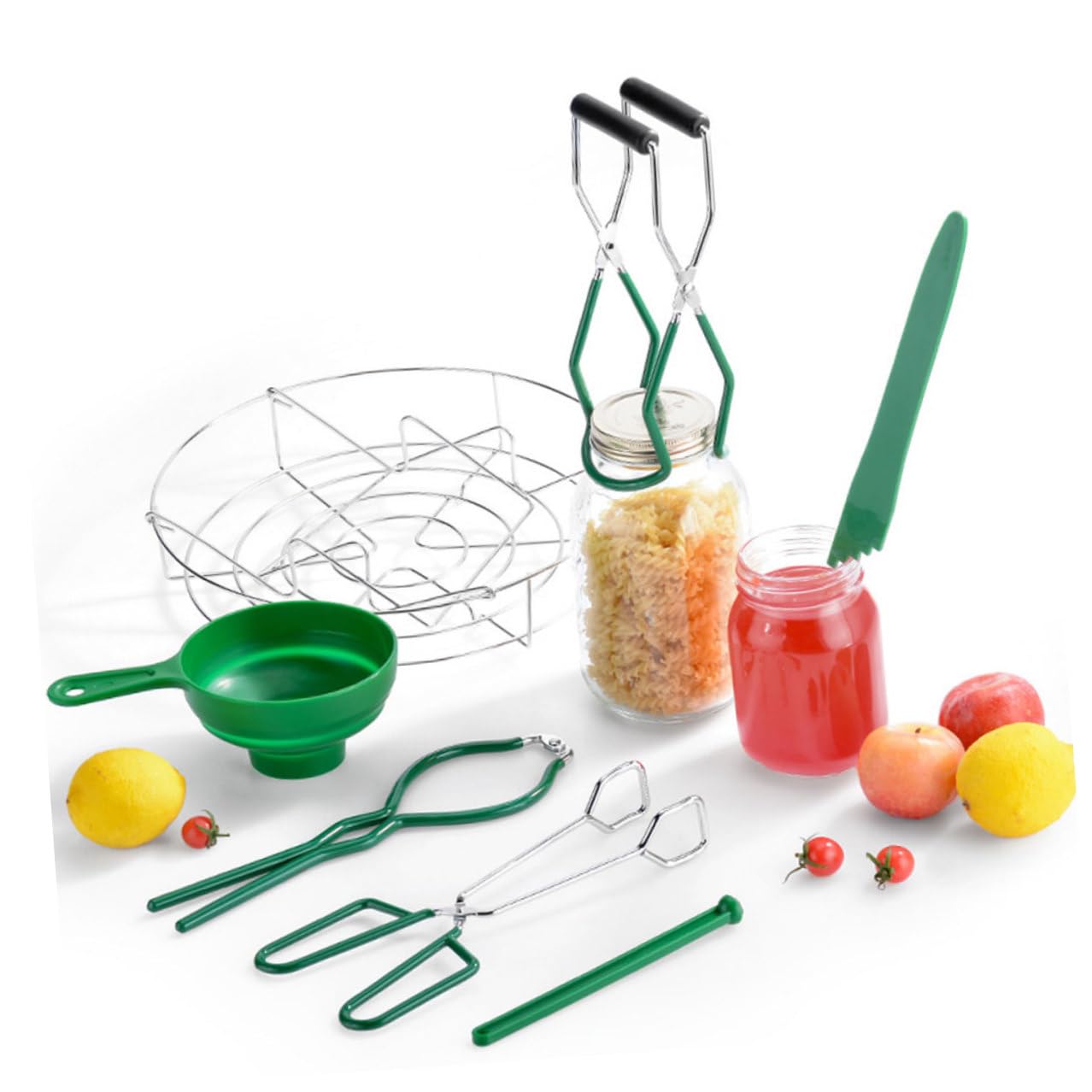 SHINEOFI 7 Pezzi Canning Kit per Conservare Marmellate con Pinze Antiscottatura e Imbuto Utensili Professionali per Cucina Casalinga Accessori per Barattoli e Conserve Verde