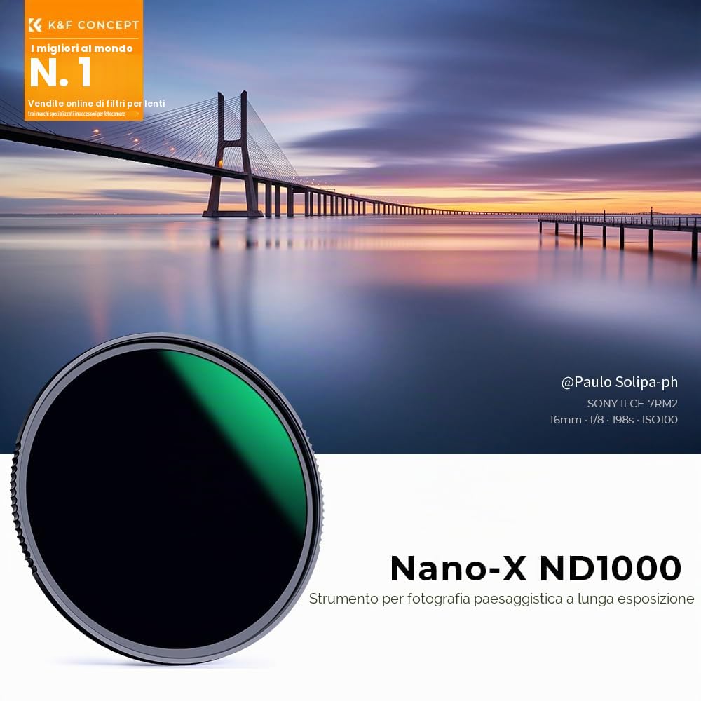K&F CONCEPT Nano-Xcel 112MM Filtro ND1000 (10 stop) Densità Neutra Filtro | ND1000 Slim HD di Vetro Ottico con Rivestimento Nano - FN705