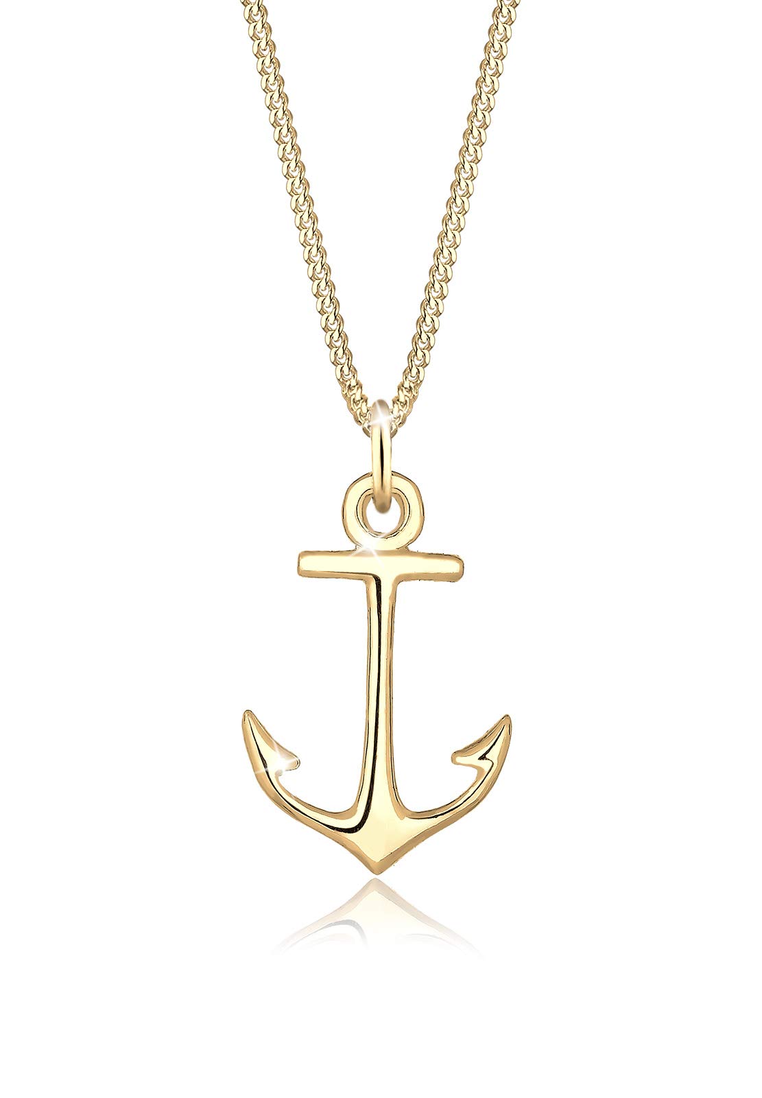 Elli Women's 925 Sterling Silver Gold Plated Xilion Cut Anchor Necklace of Length 45 cm