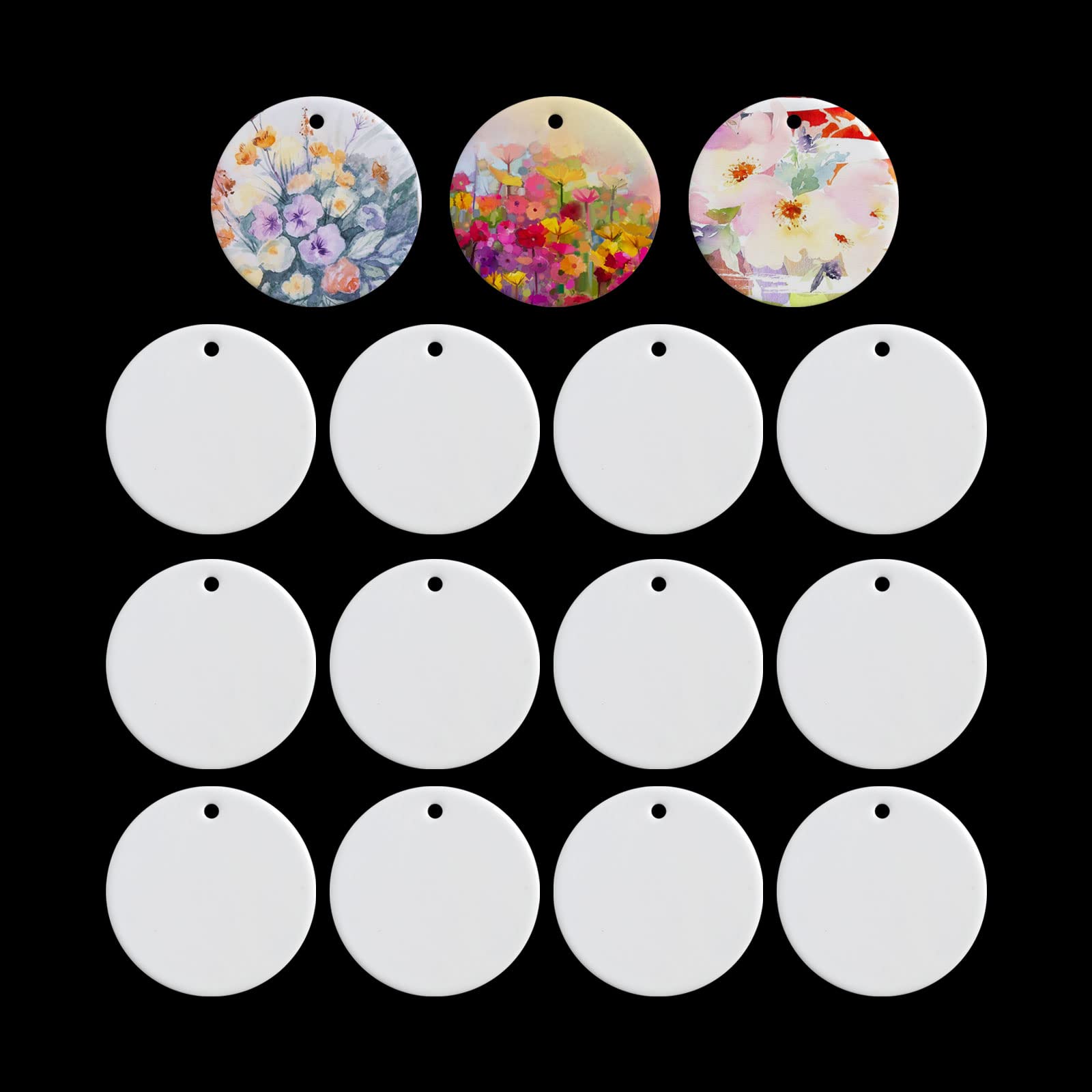 YWNYT 15pcs Sublimation Ceramic Ornaments, 83mm Round Blank Ornament Hanging Sublimation Ceramic Discs Ornament for Personalized DIY Crafting