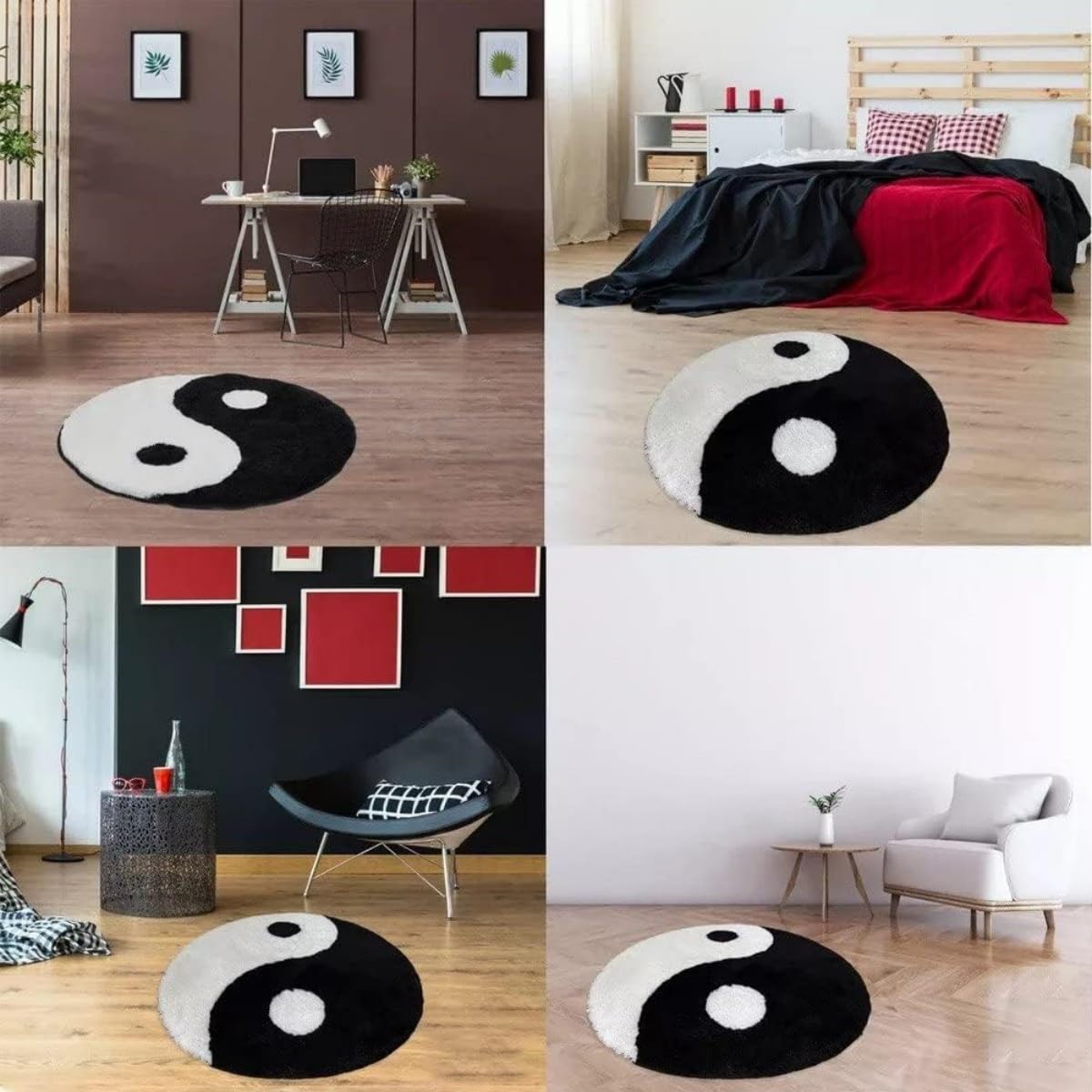 Teppich, Yin Und Yang Fischauge Runder Teppich, Moderne Retro-Tinte Stil Waschbar Schwarz Und Weiß Taiji Indoor Bodenmatte Für Wohnzimmer Spielzimmer Schlafzimmer (Colour2,Diameter 160cm)