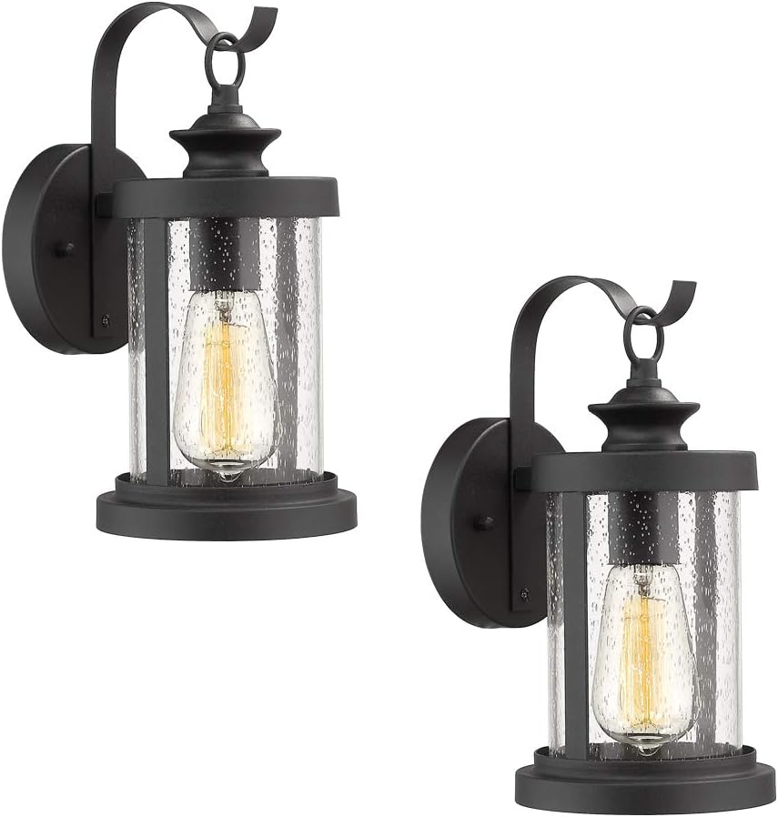 Super Cheap 🛒 Emliviar Outdoor Wall Lanterns 2 Pack, Outdoor Wall Sconce in Black Finish with Seeded Glass Shade, 1810-EW1-2PK Best Cyber Deals 🔥 Emliviar Outdoor Wall Lanterns 2 Pack, Outdoor Wall Sconce in Black Finish with Seeded Glass Shade, 1810-EW1-2PK