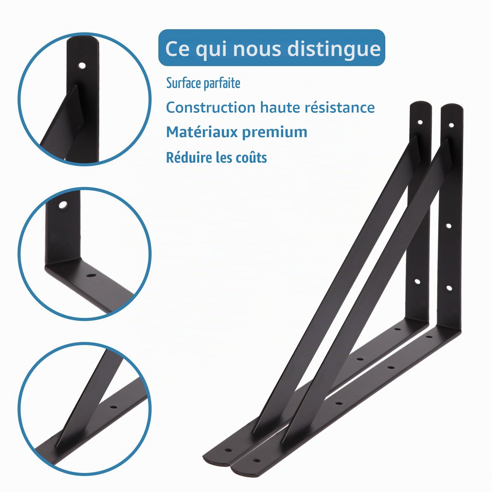 Lot de 4 équerres pour charges lourdes I 375 x 600 mm I Support mural étagère capacité de charge 150 kg I Supports d'étagère | Console murale (4 pièces)