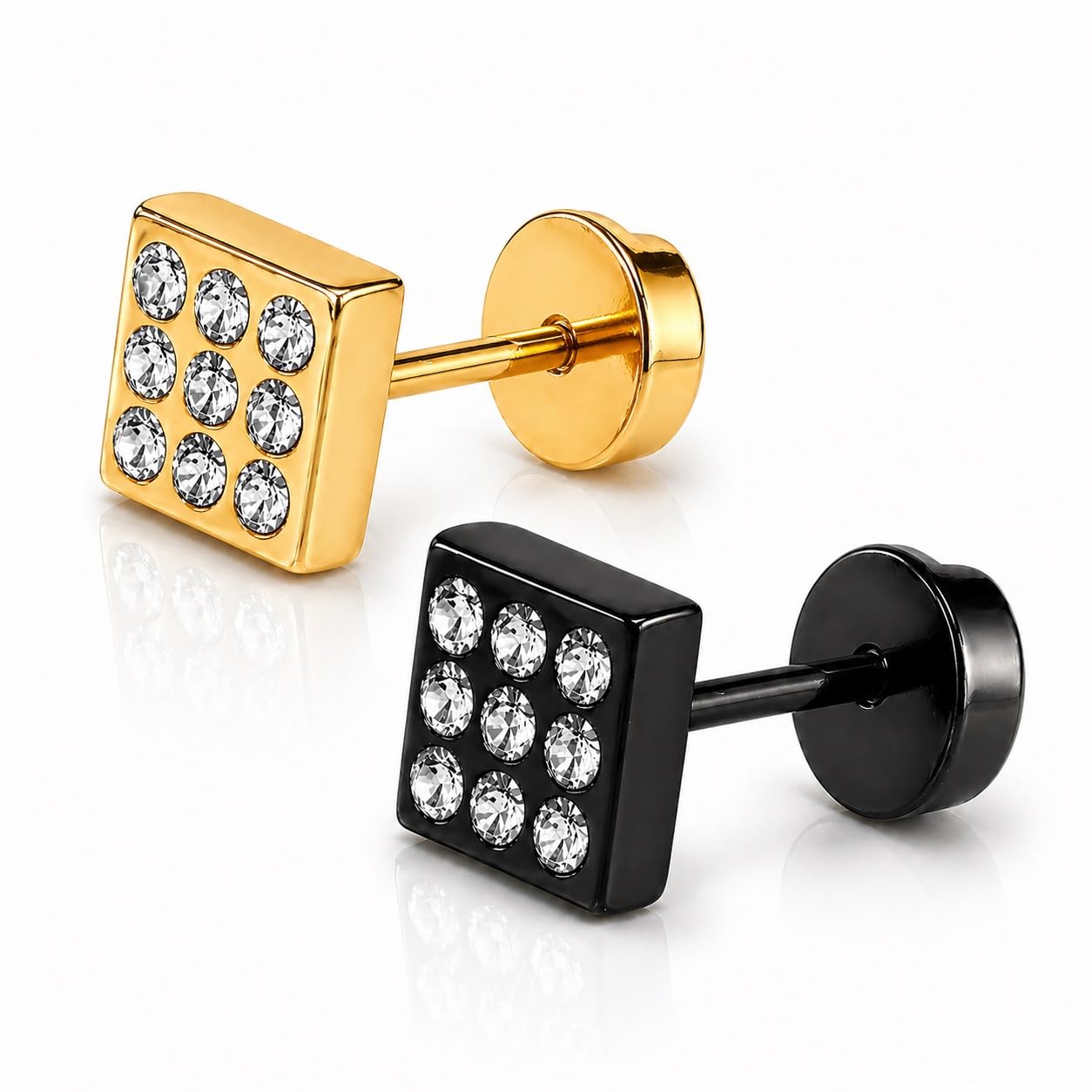 Single Stud Earring Golden & Black Sparkling Stylish & Anti-Tarnish Screw back Stainless Steel-image-24