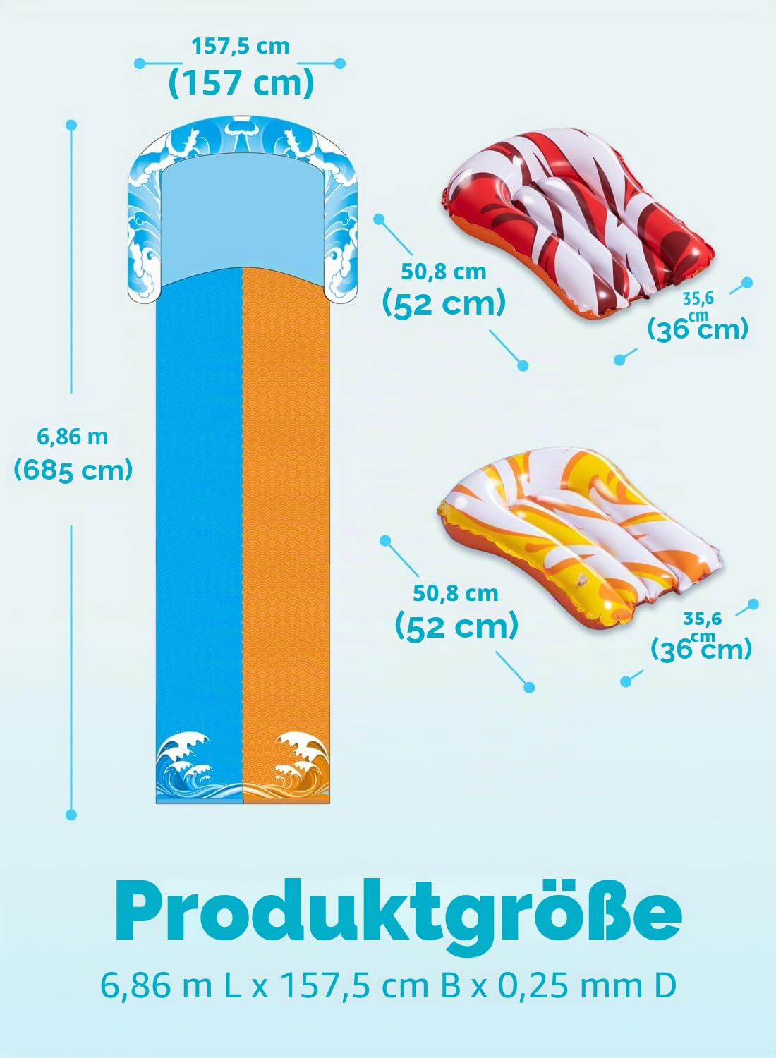 JOYIN 685 cm Rutsche und Wasserrutsche mit 2 Bodyboards, eingebautem Sprinkler für Garten