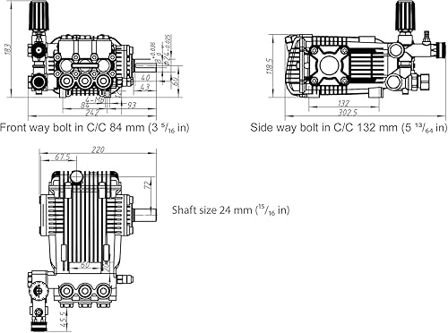 Miniatura 9 de CANPUMP CE 3650 S Bomba de lavado a presión de 3600 psi a 5 gpm EE. UU. con transmisión por correa, descargable externa, eje sólido de 24 mm, bomba